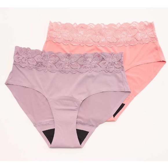 ANTI X PROOF Set of 2 Lace Trim Mid Rise Leak Resistant Briefs Lilac Coral 2X - Picture 1 of 4